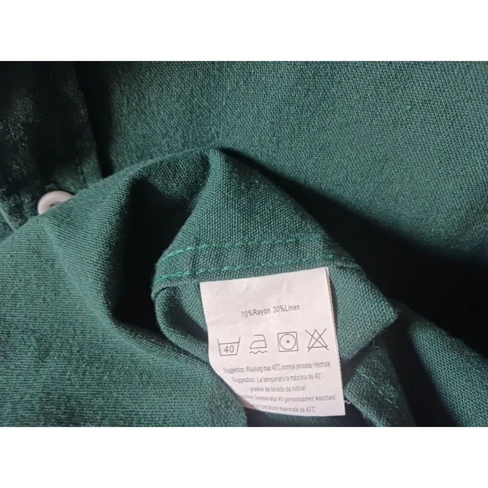 Coofandy Mens Linen Blend Green‎ Button Down Shirt Short Sleeve Size XL